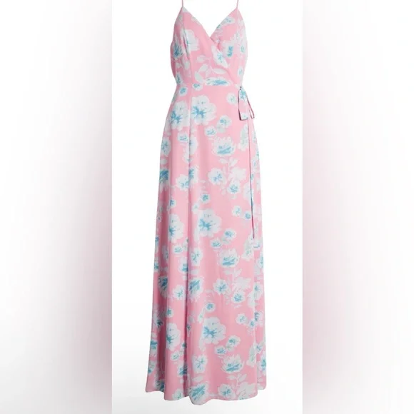 Wayf | Dresses | Wayf The Angelina Floral Wrap Gown Mauve Pink Floral Maxi  Dress Gown Sz Xs Nwt | Poshmark